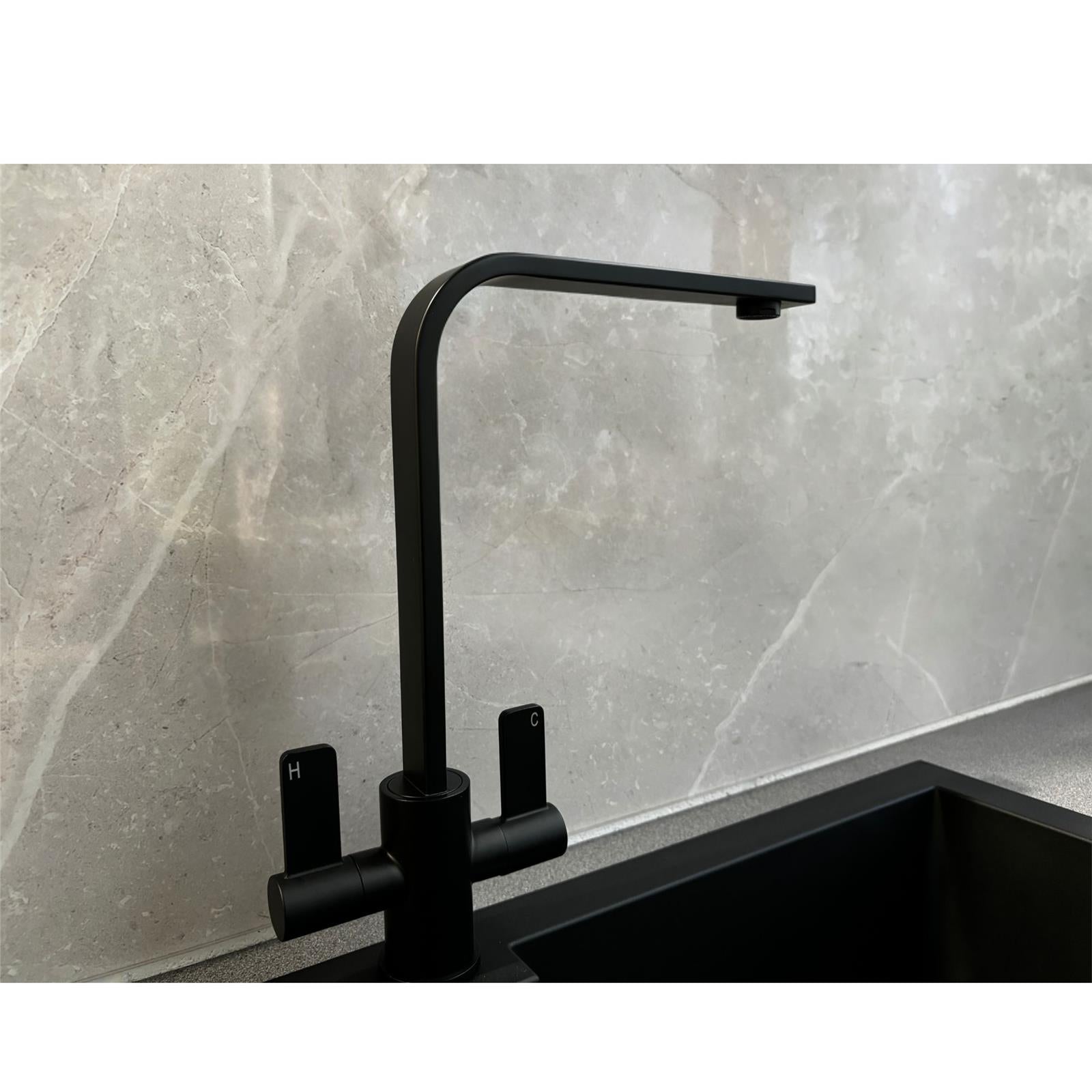 Liquida EB403MB Flat Style Modern Dual Lever Matt Black Kitchen Tap - GRADED