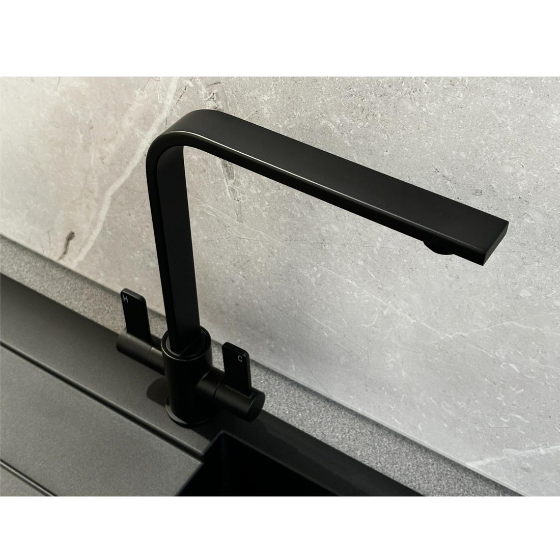 Liquida EB403MB Flat Style Modern Dual Lever Matt Black Kitchen Tap - GRADED