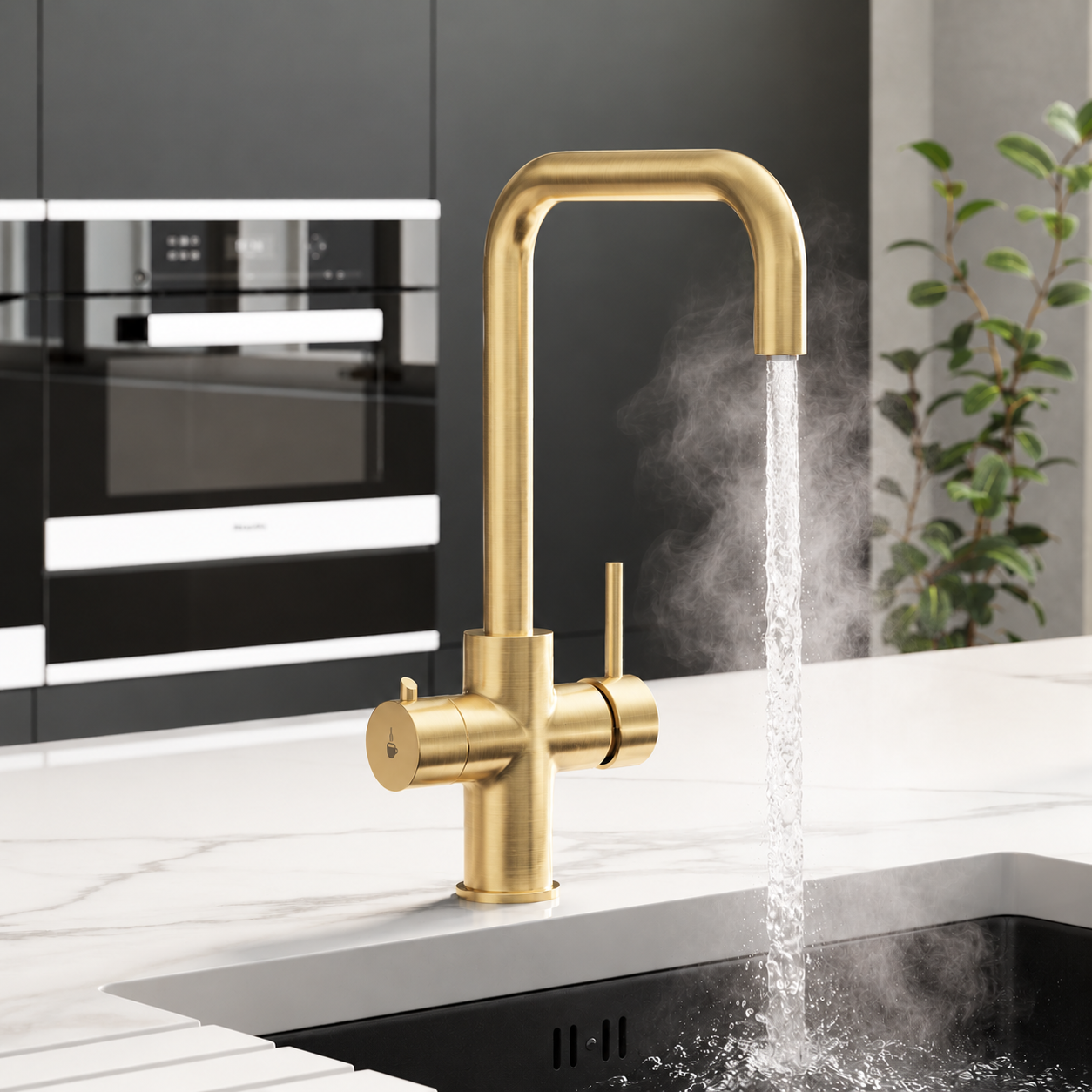 Liquida EBT311BG 3 in 1 Brushed Gold Instant Boiling Water Kitchen Tap