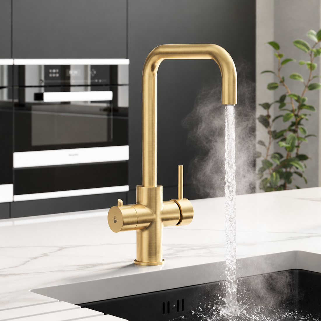 Liquida EBT311BG 3 in 1 Brushed Gold Instant Boiling Water Kitchen Tap