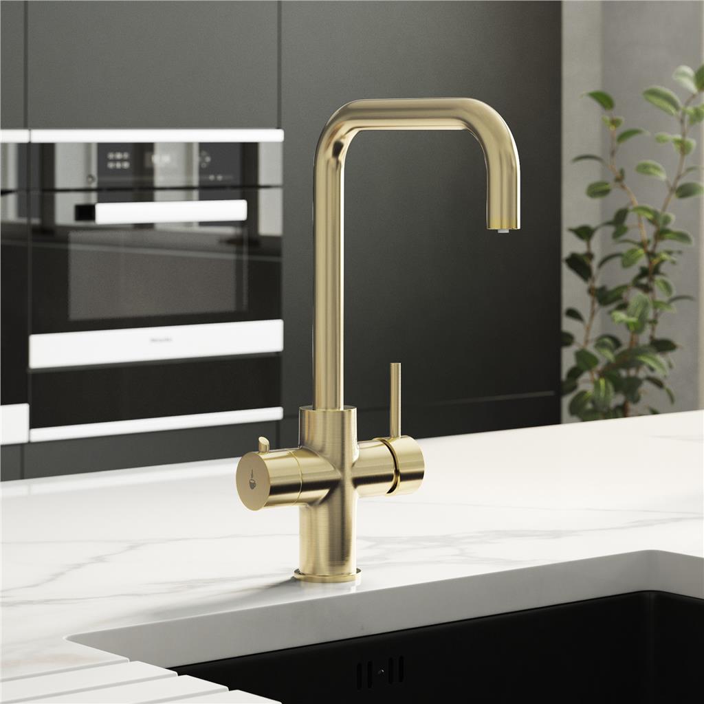 Liquida EBT311BR 3 in 1 Brushed Brass Instant Boiling Water Kitchen Tap