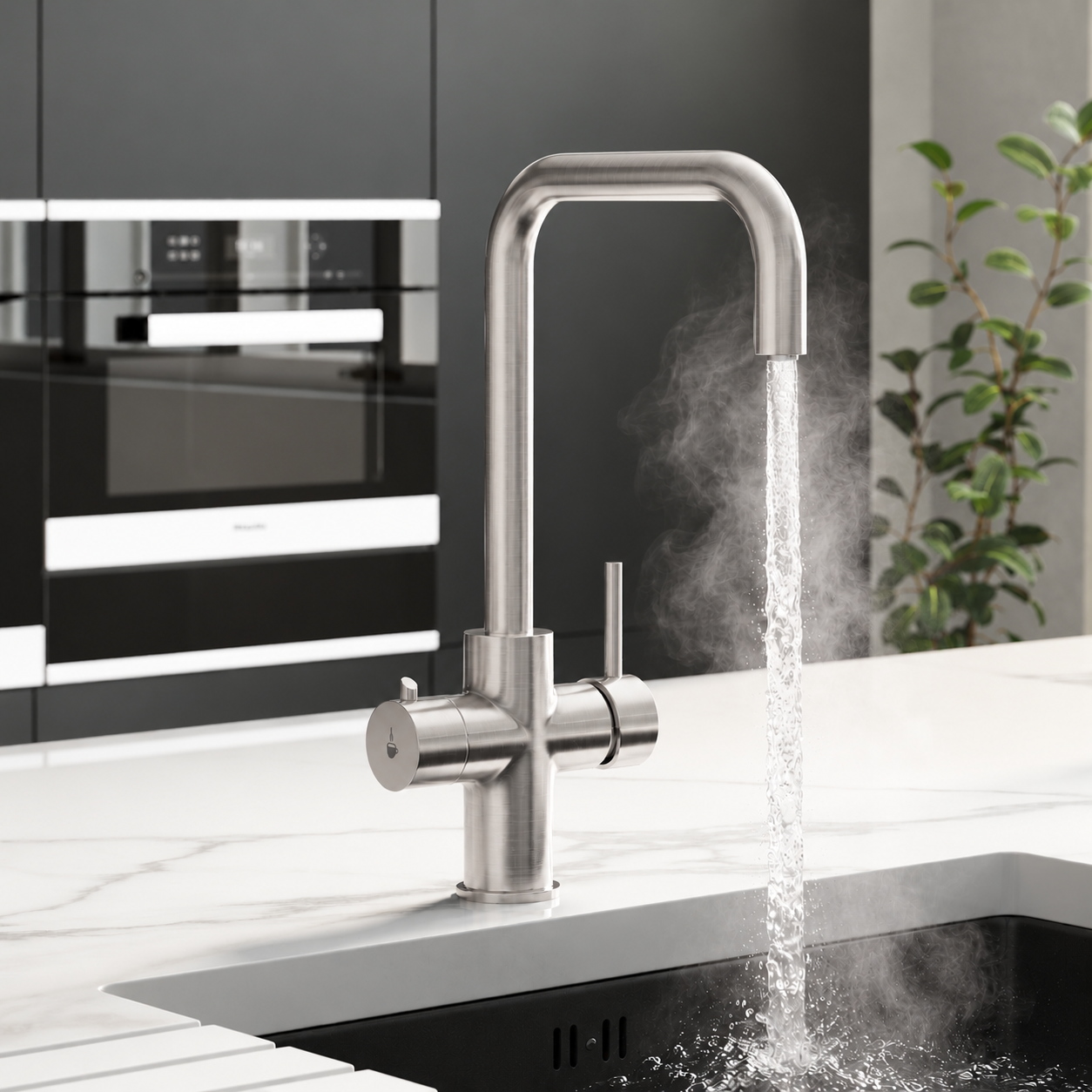Liquida EBT311BS 3 in 1 Brushed Steel Instant Boiling Water Kitchen Tap