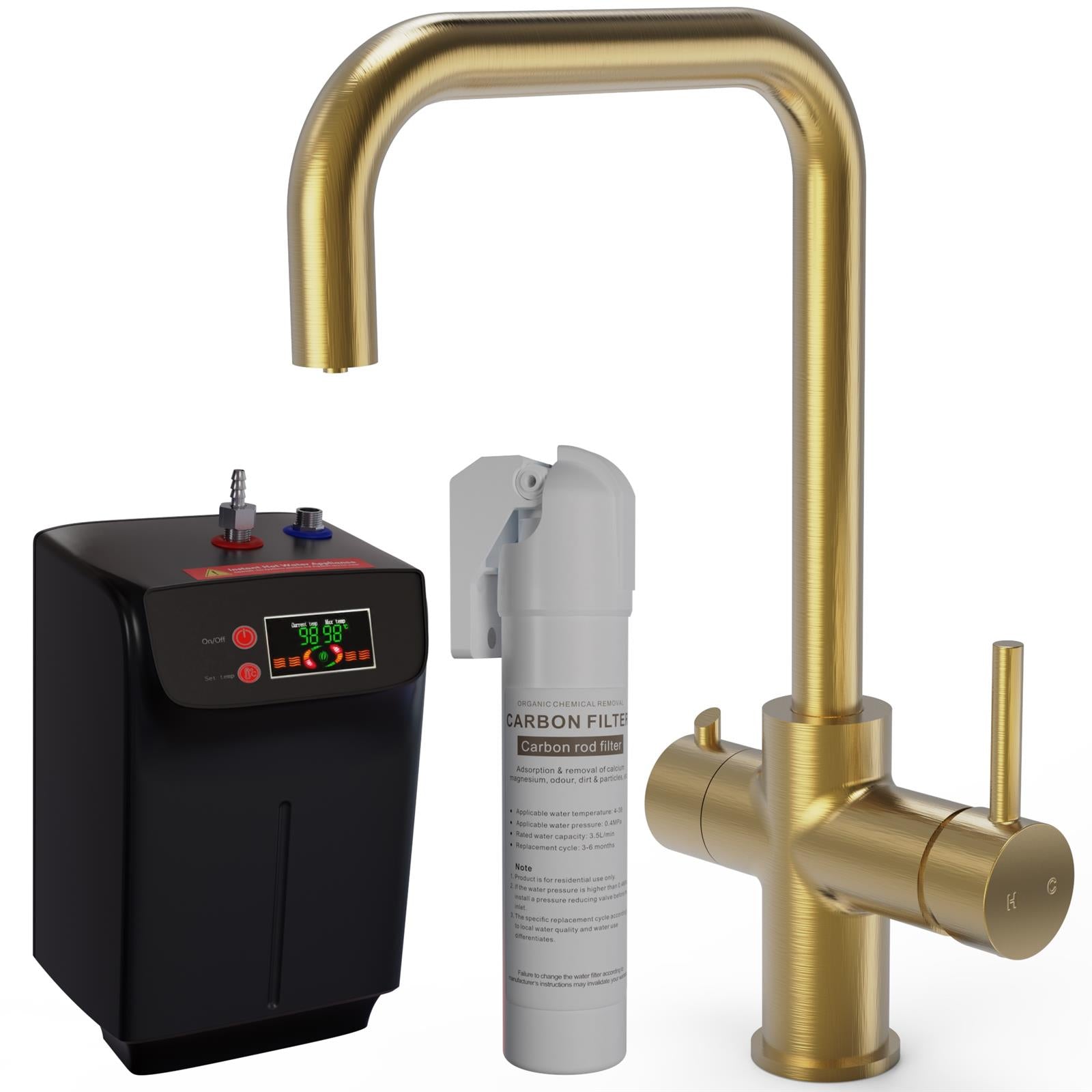 Liquida EBT411BG 4 in 1 Brushed Gold Instant Boiling Water Kitchen Tap