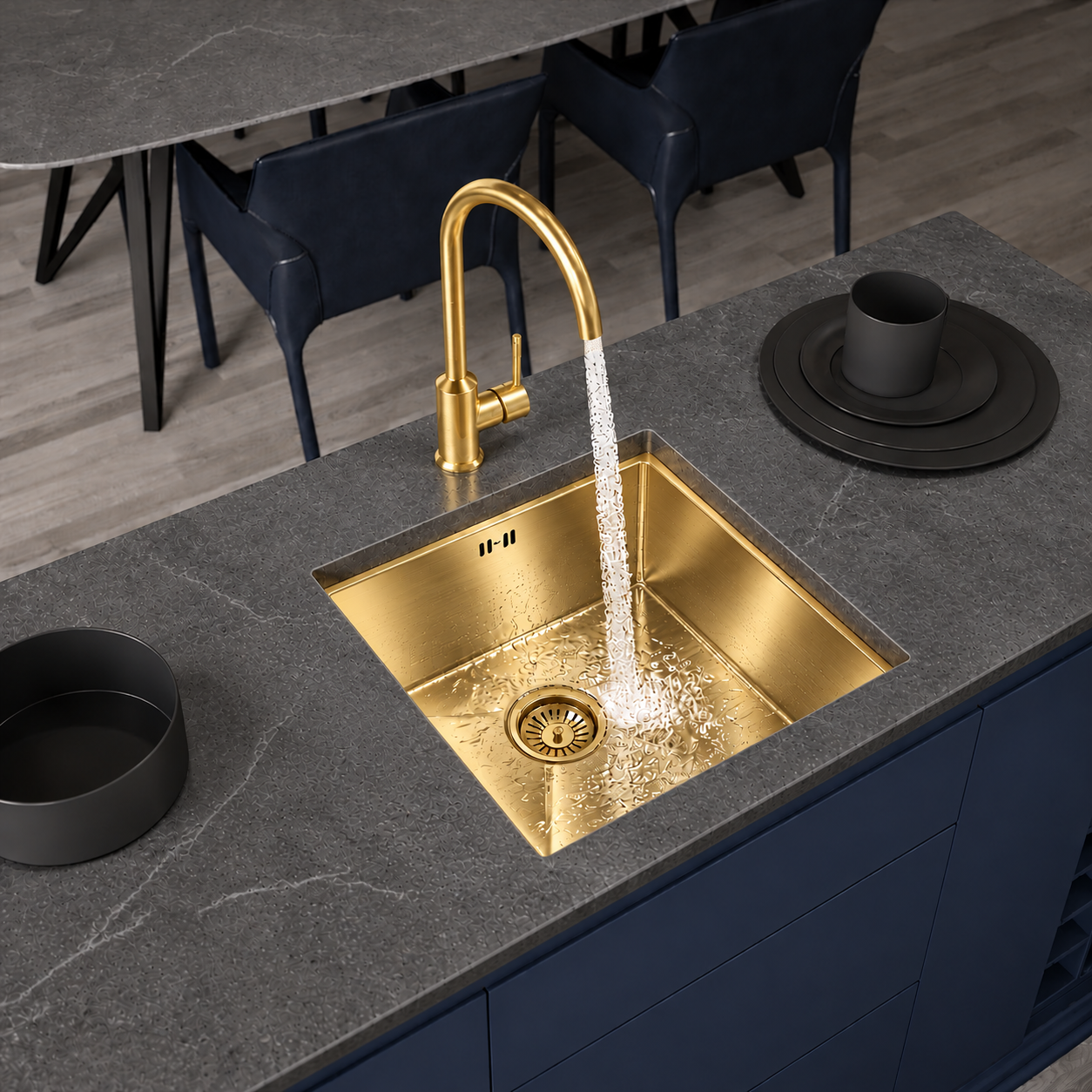 Liquida EL440BG 1.0 Bowl Brushed Gold PVD Undermount Kitchen Sink With Waste