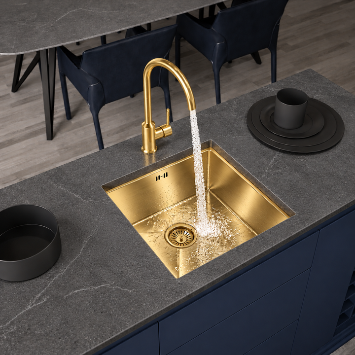 Liquida EL440BG 1.0 Bowl Brushed Gold PVD Undermount Kitchen Sink With Waste