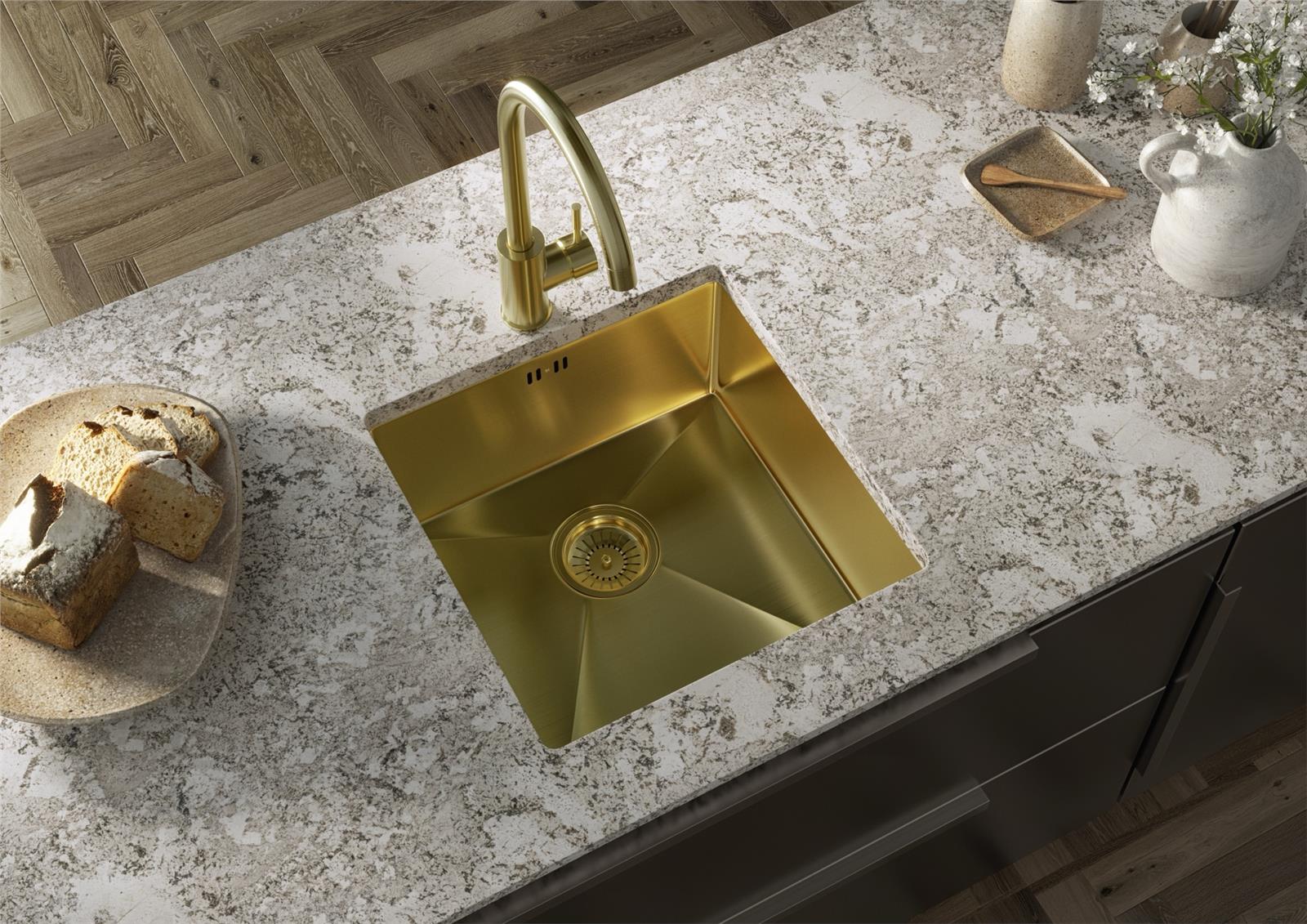 Liquida EL440BR 1.0 Bowl Brushed Brass Undermount Kitchen Sink With Waste