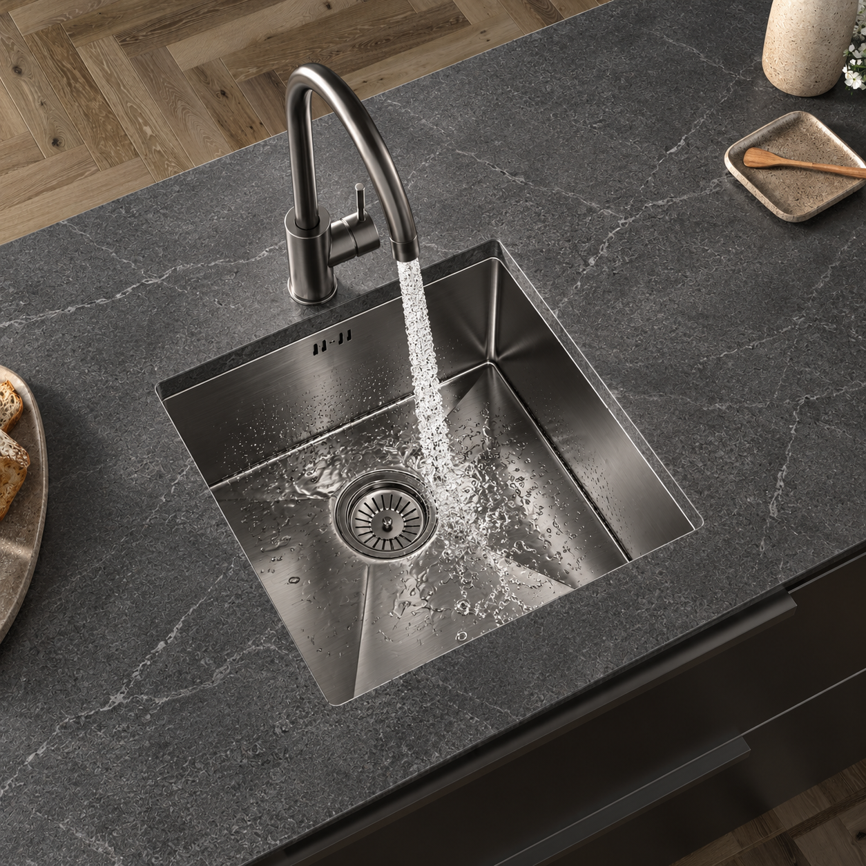 Liquida EL440GM 1.0 Bowl Gun Metal Grey PVD Undermount Kitchen Sink With Waste