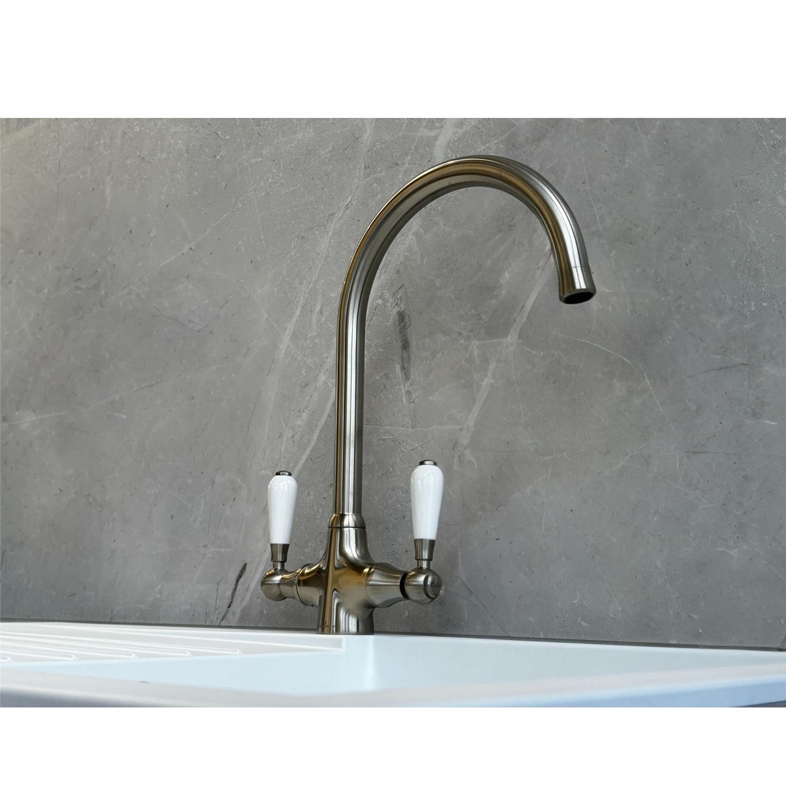Reginox ELBE Brushed Nickel Traditional Dual Lever Kitchen Mixer Tap