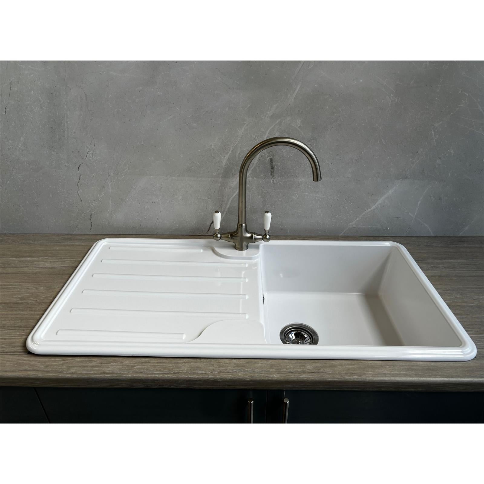 Liquida ELGS10WH 1.0 Bowl Comite Reversible Inset Gloss White Kitchen Sink