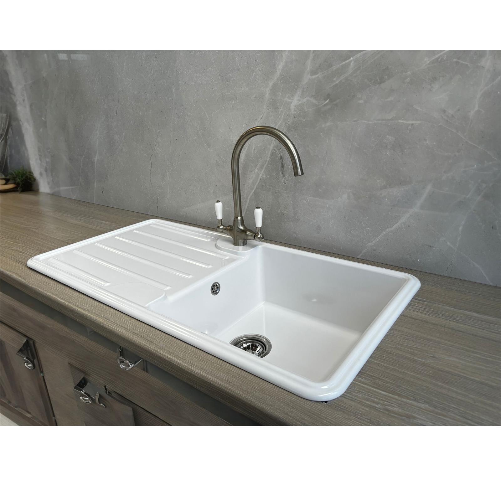 Liquida ELGS10WH 1.0 Bowl Comite Reversible Inset Gloss White Kitchen Sink