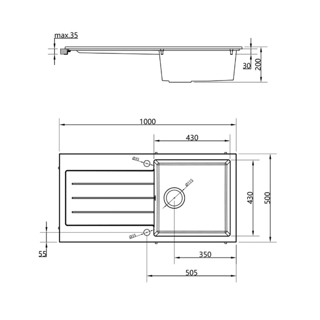 Liquida ELL10BL 1.0 Bowl Comite Reversible Inset Black Kitchen Sink - GRADED