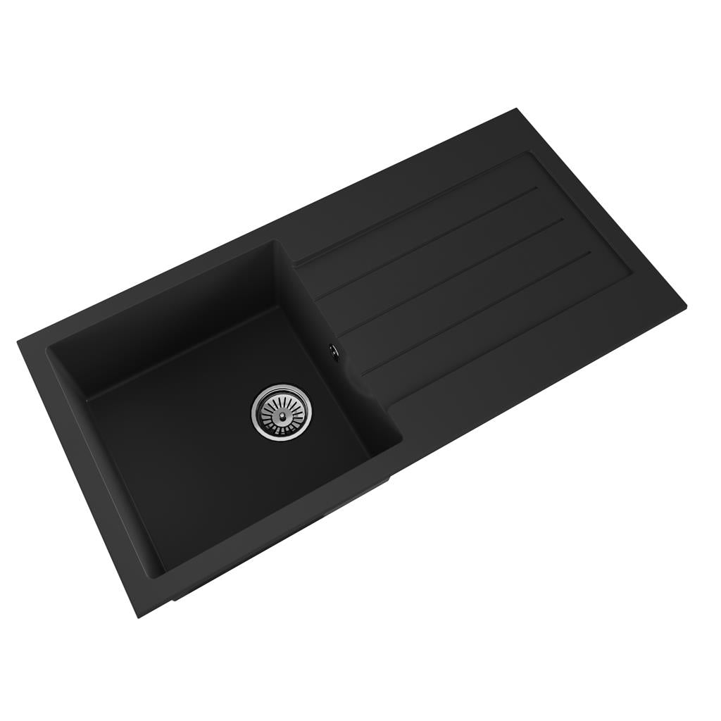 Liquida ELL10BL 1.0 Bowl Comite Reversible Inset Black Kitchen Sink With Waste