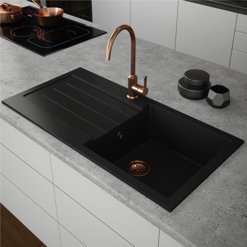Liquida ELL10BL 1.0 Bowl Comite Reversible Inset Black Kitchen Sink - GRADED