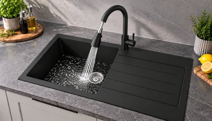 Liquida ELL10BL 1 Bowl Comite Reversible Inset Black Kitchen Sink 1000x500mm