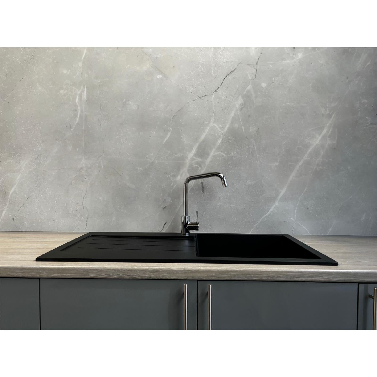 Liquida ELL10BL 1.0 Bowl Comite Reversible Inset Black Kitchen Sink With Waste