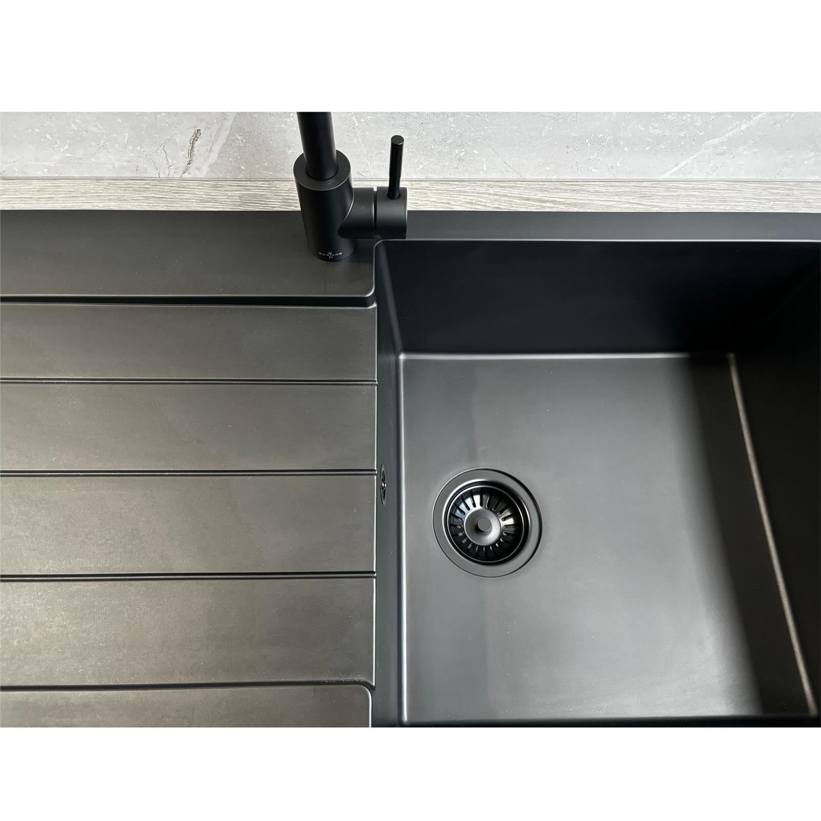 Liquida ELL10BL 1.0 Bowl Comite Reversible Inset Black Kitchen Sink - GRADED