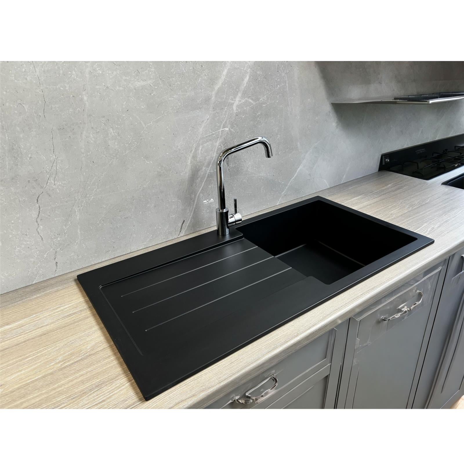 Liquida ELL10BL 1.0 Bowl Comite Reversible Inset Black Kitchen Sink With Waste