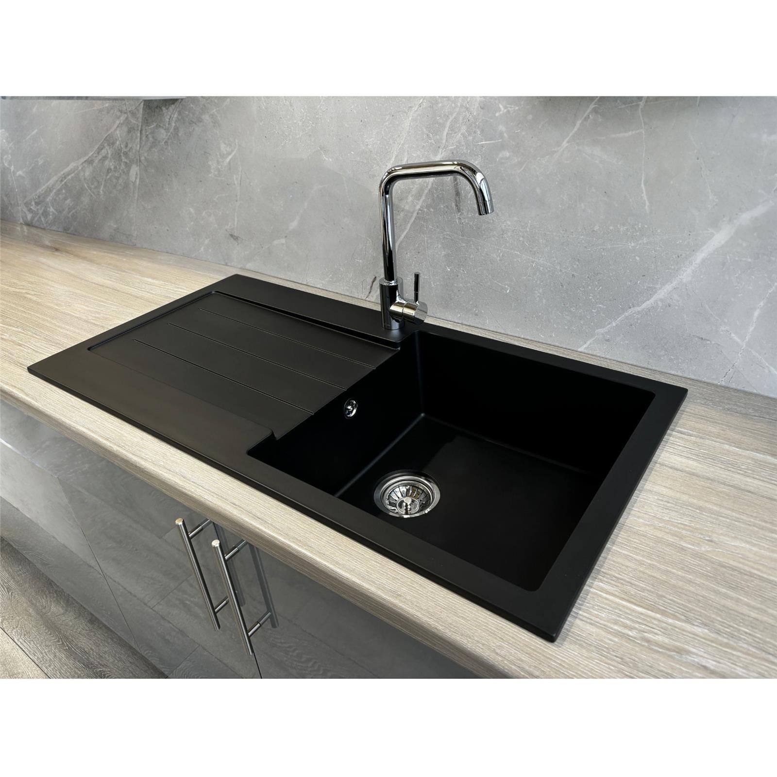 Liquida ELL10BL 1.0 Bowl Comite Reversible Inset Black Kitchen Sink - GRADED