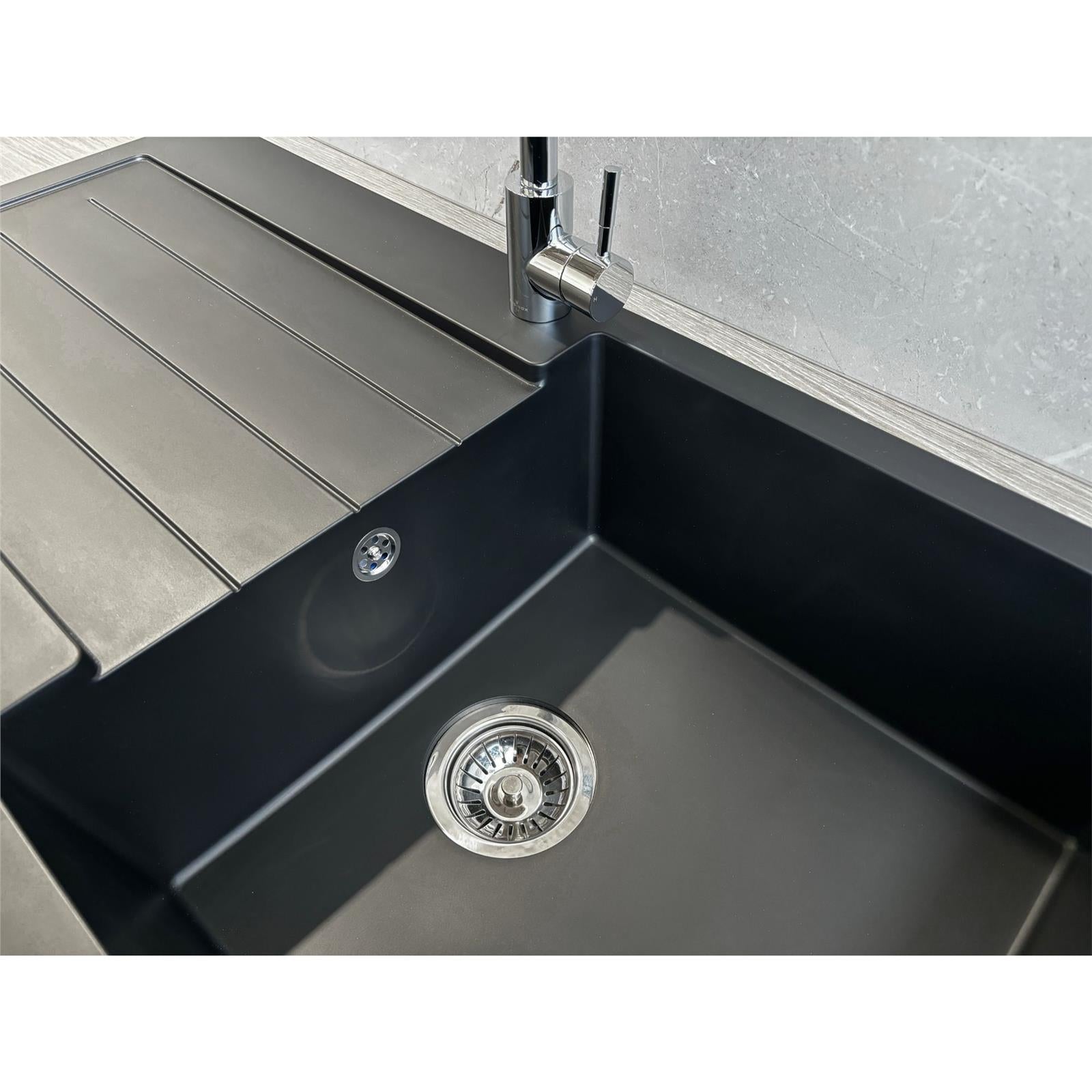 Liquida ELL10BL 1.0 Bowl Comite Reversible Inset Black Kitchen Sink - GRADED