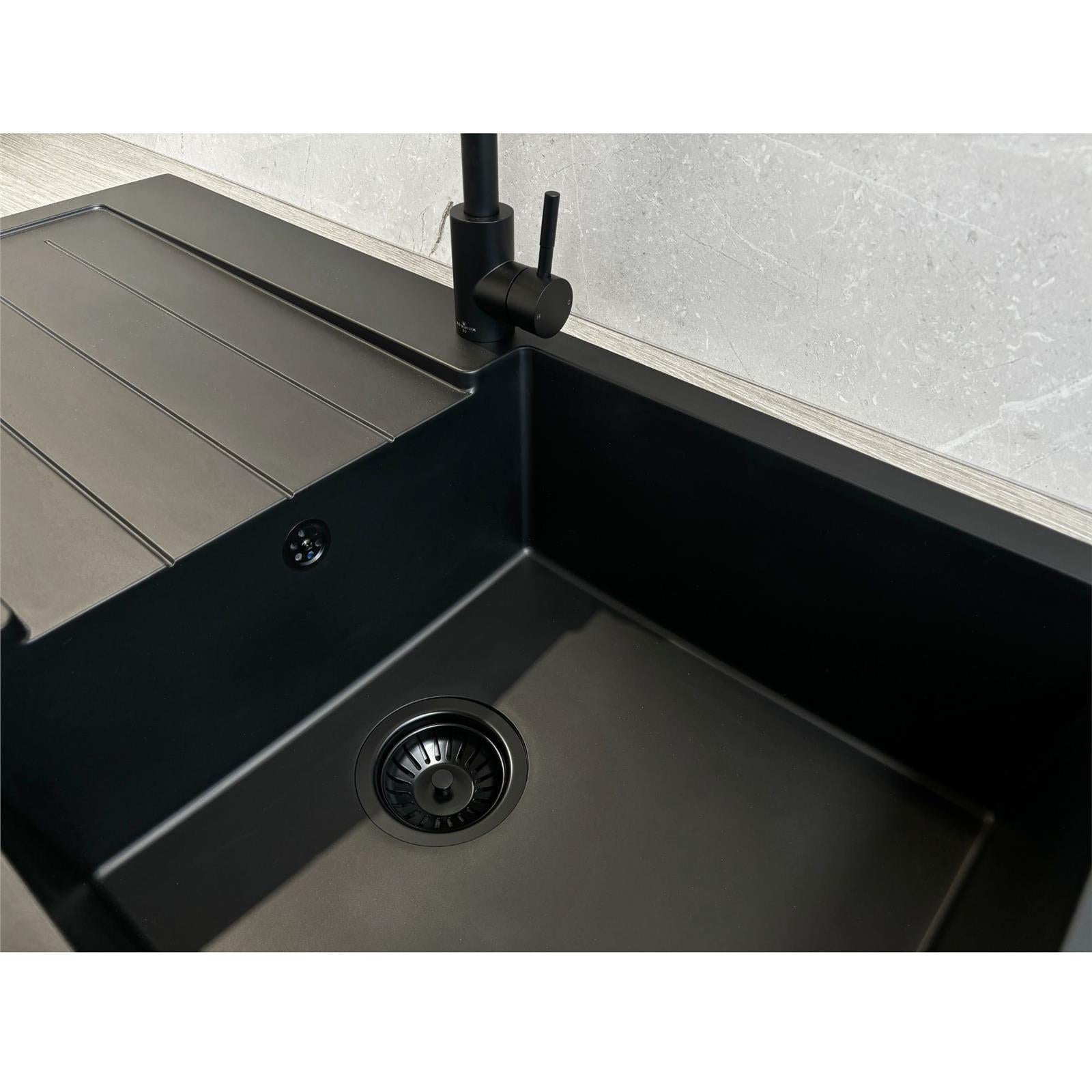 Liquida ELL10BL 1.0 Bowl Comite Reversible Inset Black Kitchen Sink With Waste