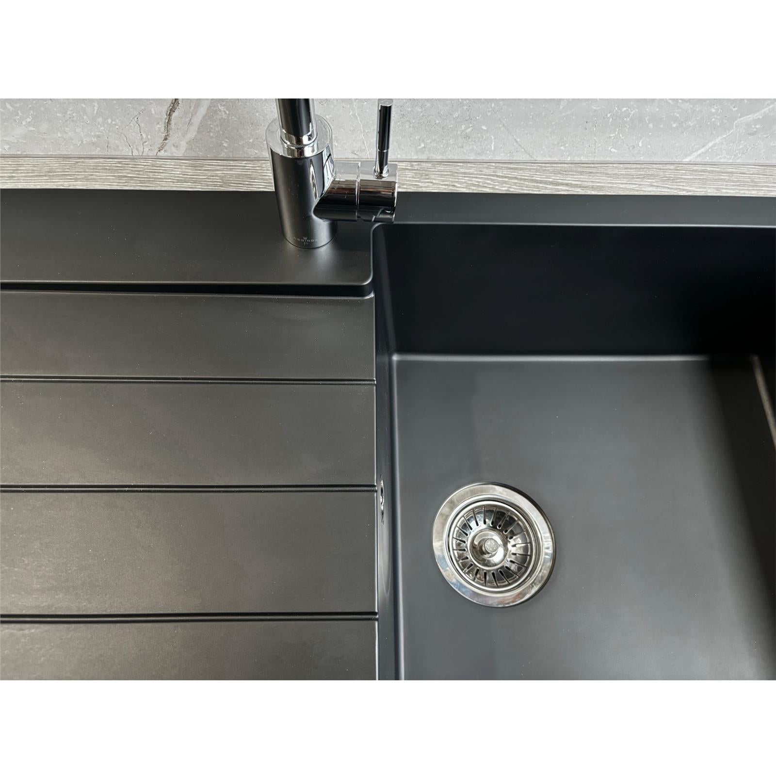 Liquida ELL10BL 1.0 Bowl Comite Reversible Inset Black Kitchen Sink - GRADED