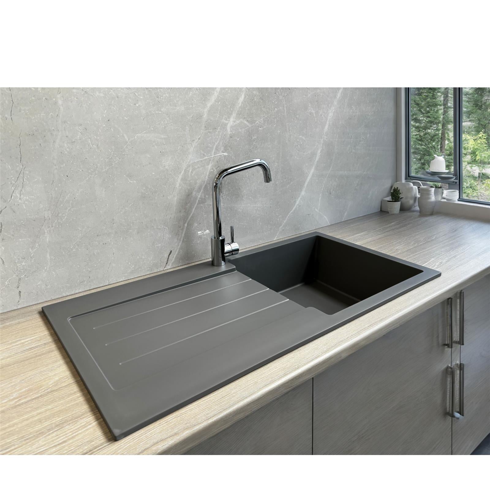 Liquida ELL10GR 1.0 Bowl Comite Reversible Inset Grey Kitchen Sink With Waste