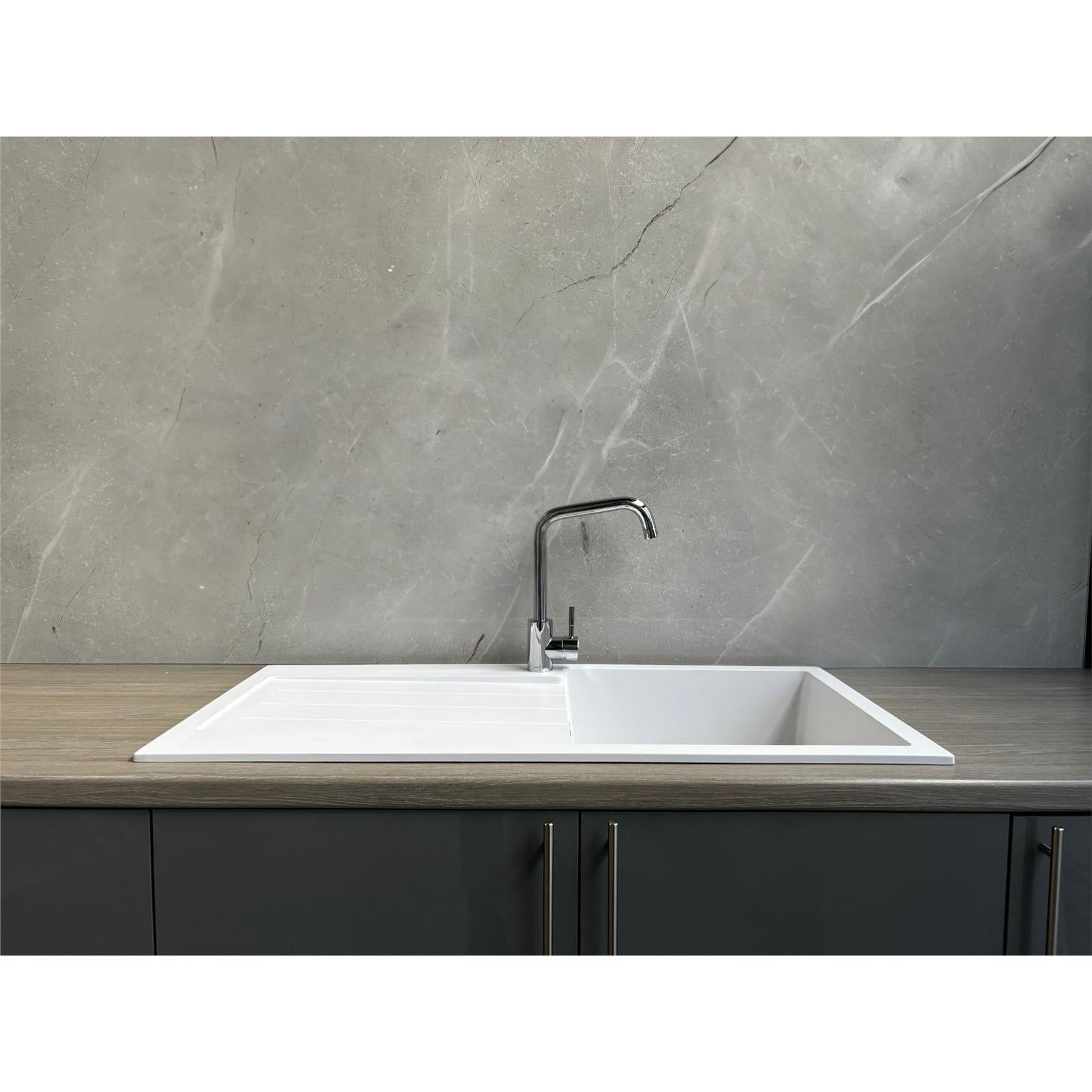 Liquida ELL10WH 1.0 Bowl Comite Reversible Inset White Kitchen Sink With Waste