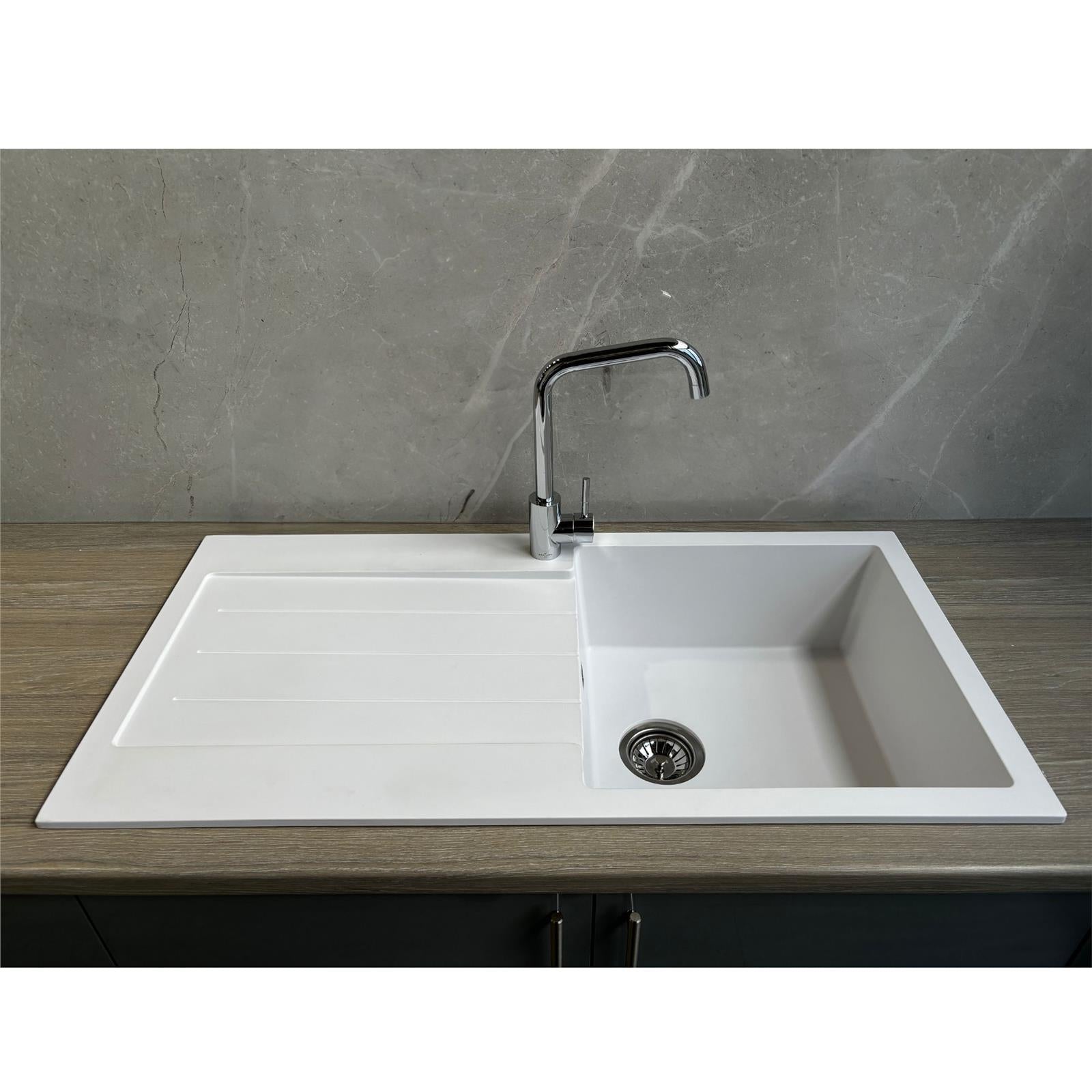 Liquida ELL10WH 1.0 Bowl Comite Reversible Inset White Kitchen Sink With Waste