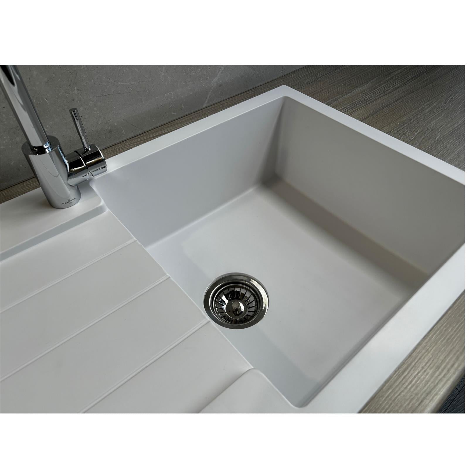 Liquida ELL10WH 1.0 Bowl Comite Reversible Inset White Kitchen Sink With Waste