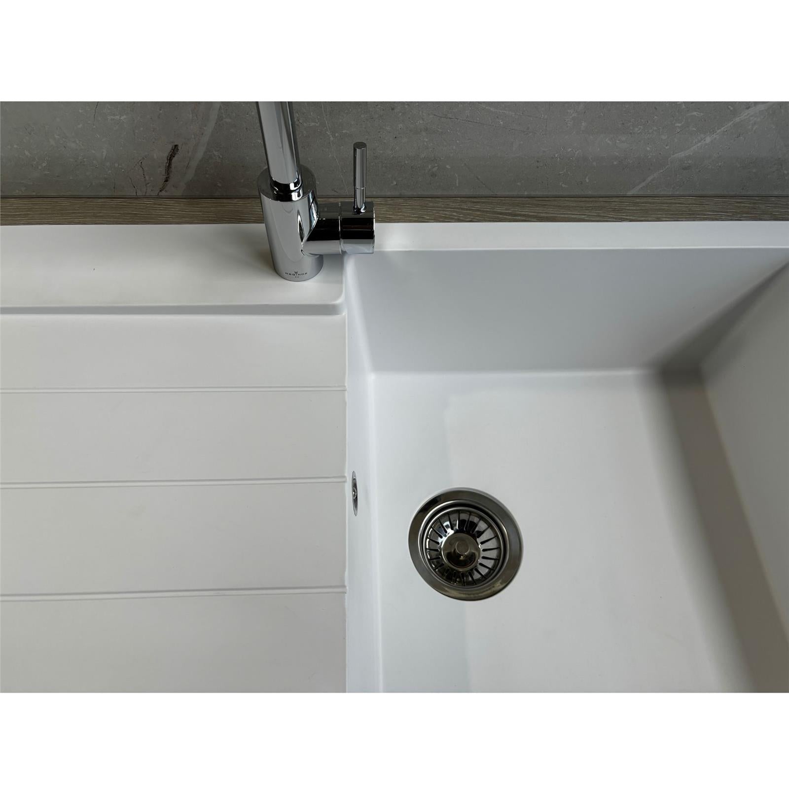 Liquida ELL10WH 1.0 Bowl Comite Reversible Inset White Kitchen Sink With Waste