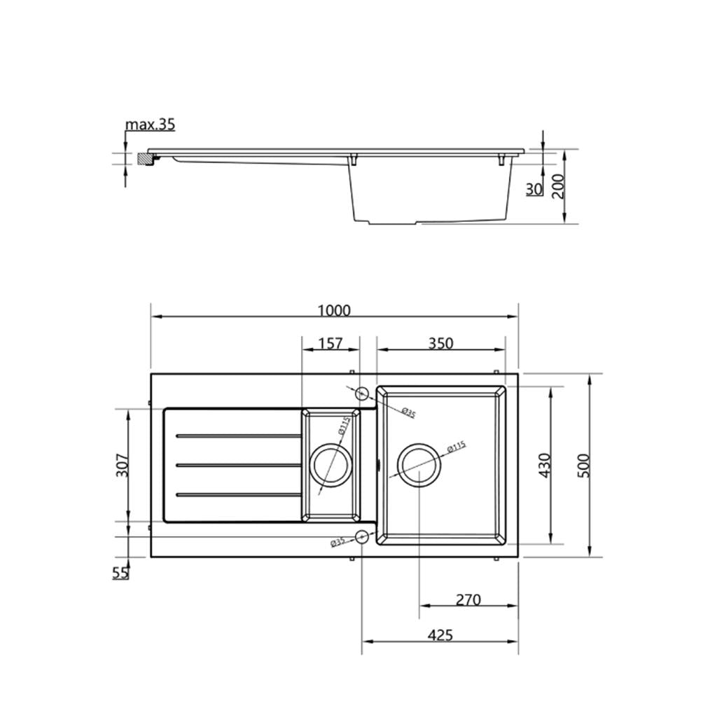 Liquida ELL15BL 1.5 Bowl Comite Reversible Inset Black Kitchen Sink With Wastes