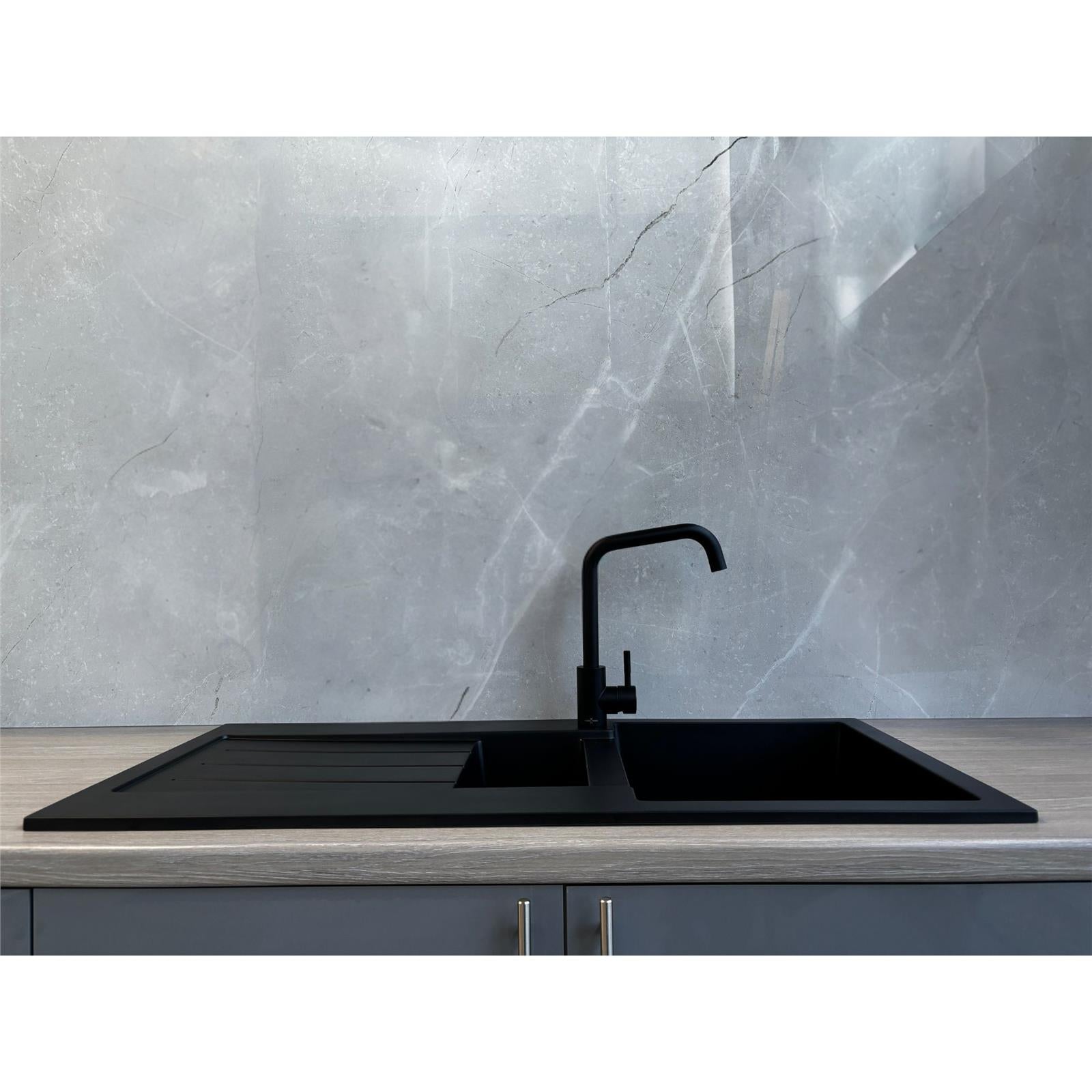Liquida ELL15BL 1.5 Bowl Comite Reversible Inset Black Kitchen Sink With Wastes