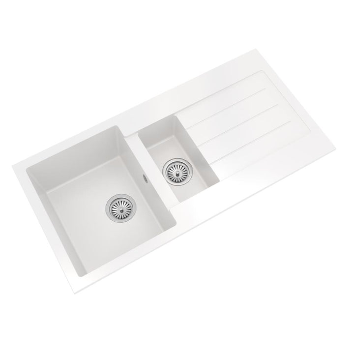 Liquida ELL15WH 1.5 Bowl Comite Reversible Inset White Kitchen Sink With Wastes