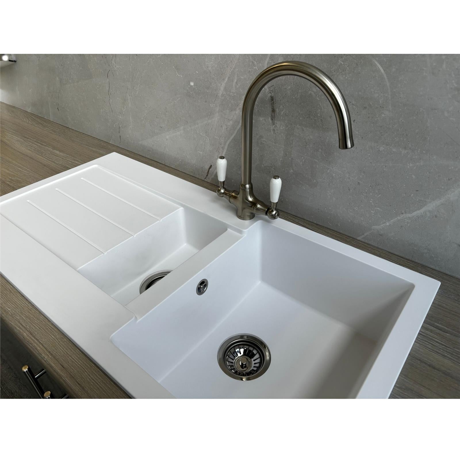 Liquida ELL15WH 1.5 Bowl Comite Reversible Inset White Kitchen Sink With Wastes