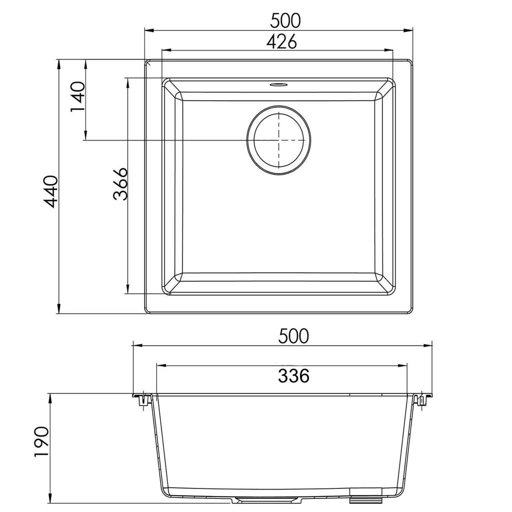 Liquida EN01BL 1.0 Bowl Black Kitchen Sink Inset / Undermount 500 x 440mm