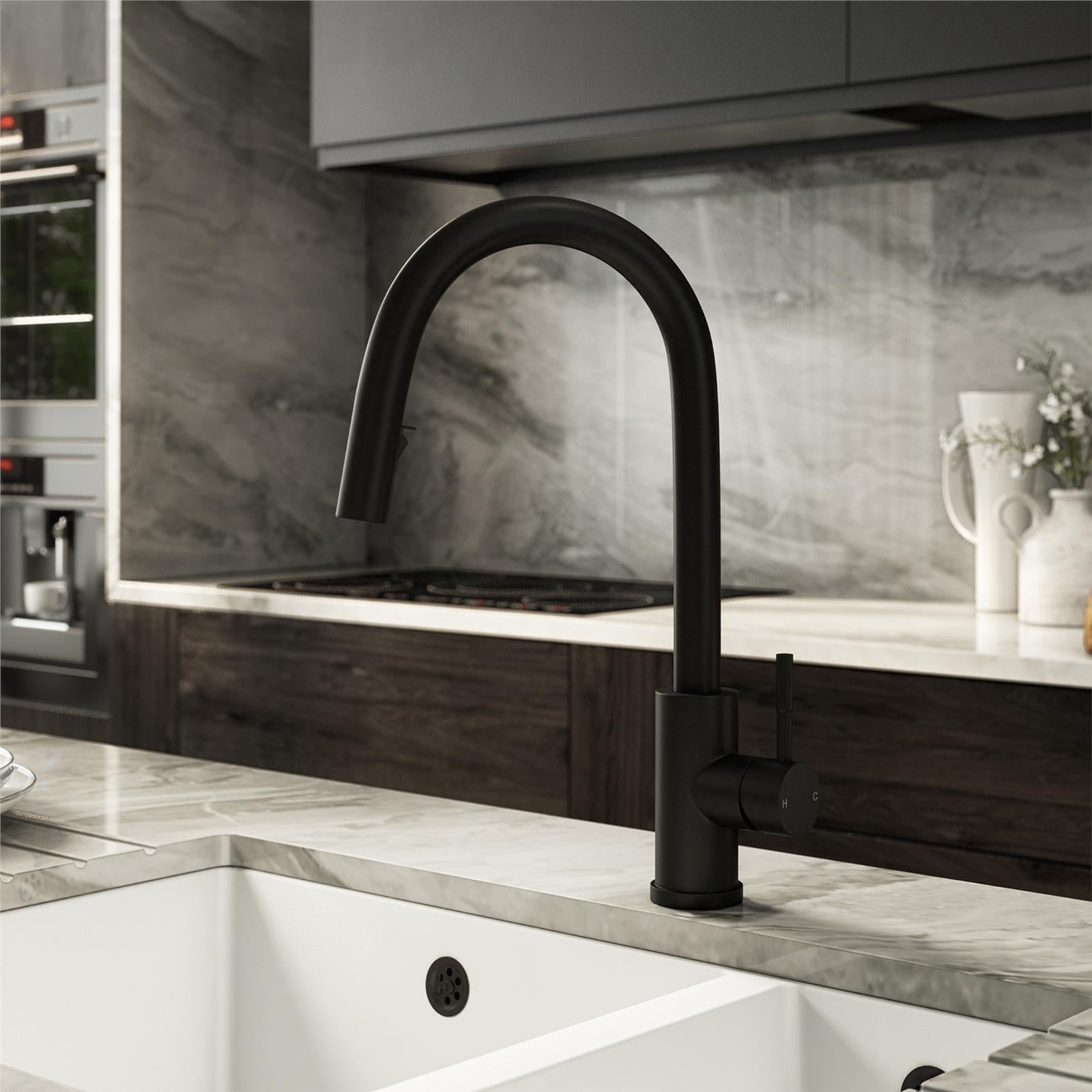 Liquida CMP5BL 1 Bowl Black Kitchen Sink With EPO11MB Black Pull Out Tap
