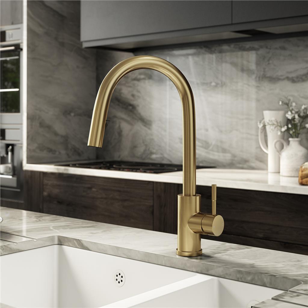 Liquida EPO11BR Brushed Brass Swan Neck Pull - Out Kitchen Tap - GRADED