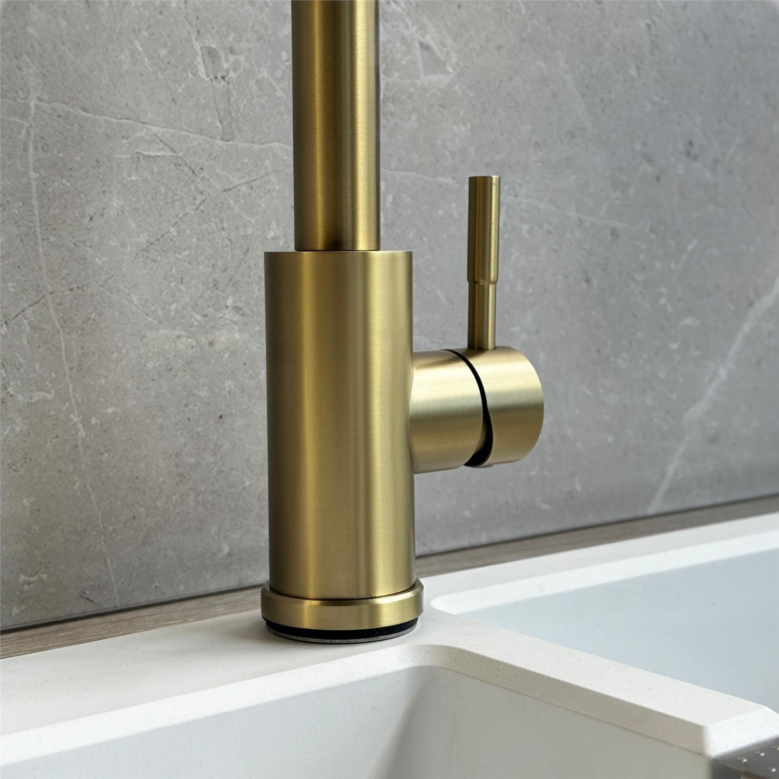 Liquida EPO11BR Brushed Brass Swan Neck Pull - Out Kitchen Tap - GRADED