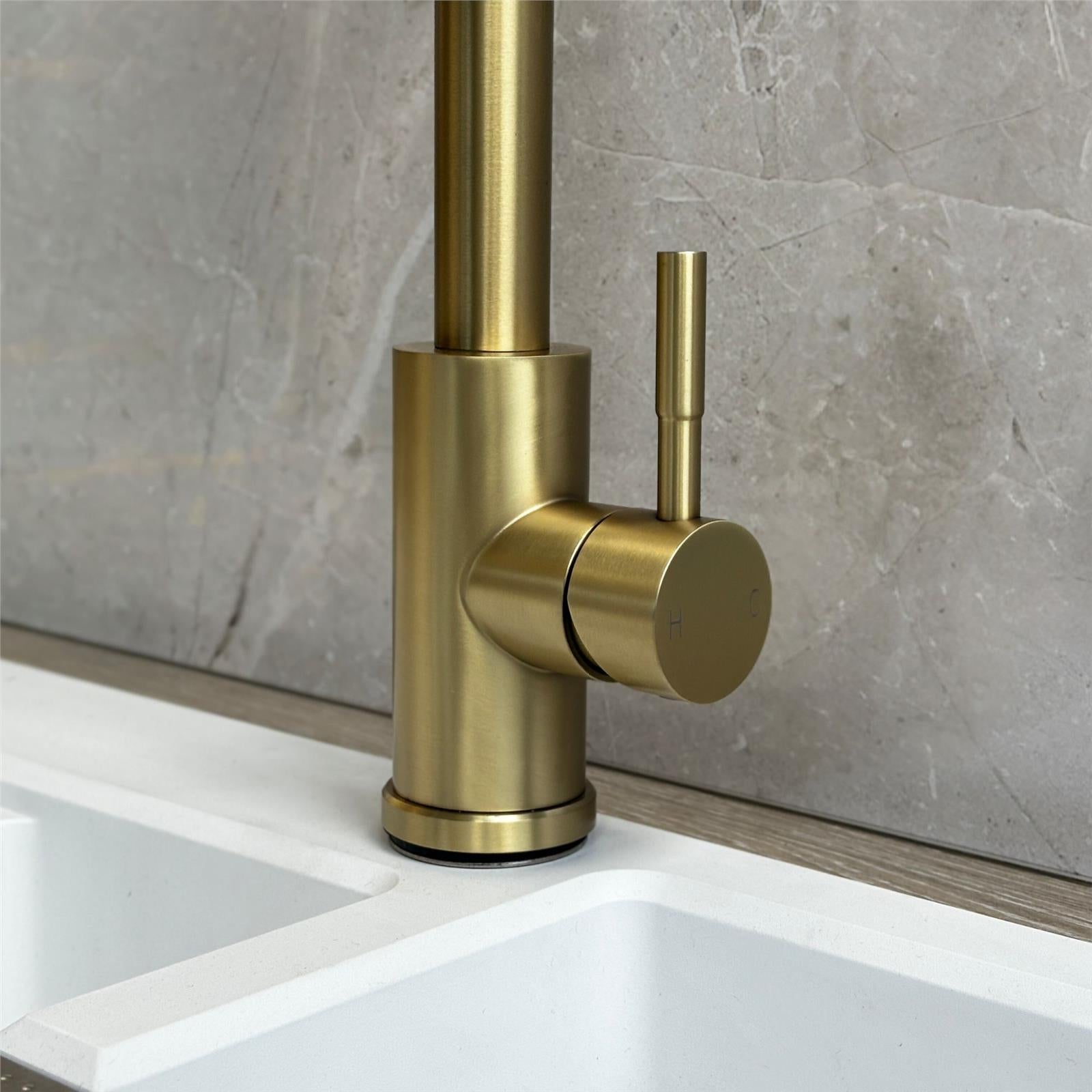 Liquida EPO11BR Brushed Brass Swan Neck Pull - Out Kitchen Tap - GRADED