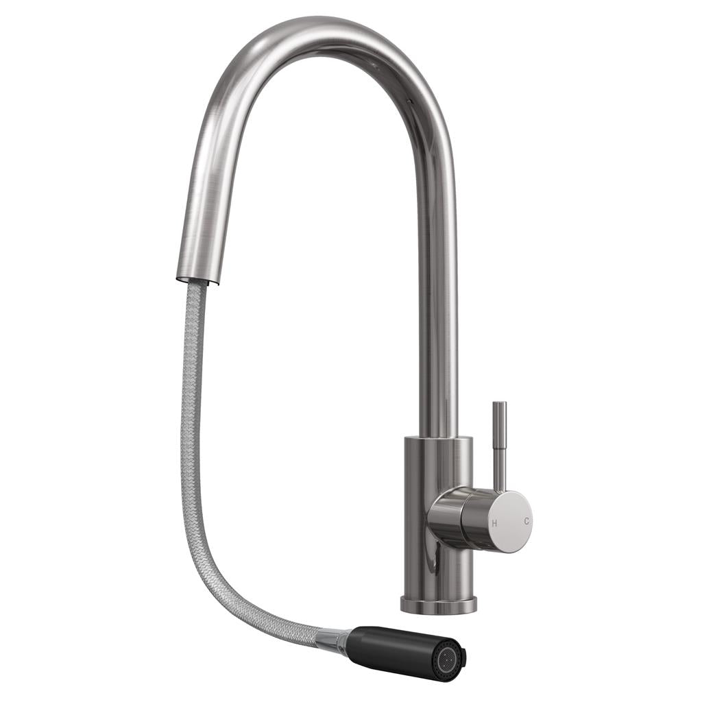 Liquida EPO11BS Single Lever Pull Out Mixer Brushed Steel Kitchen Mixer Tap