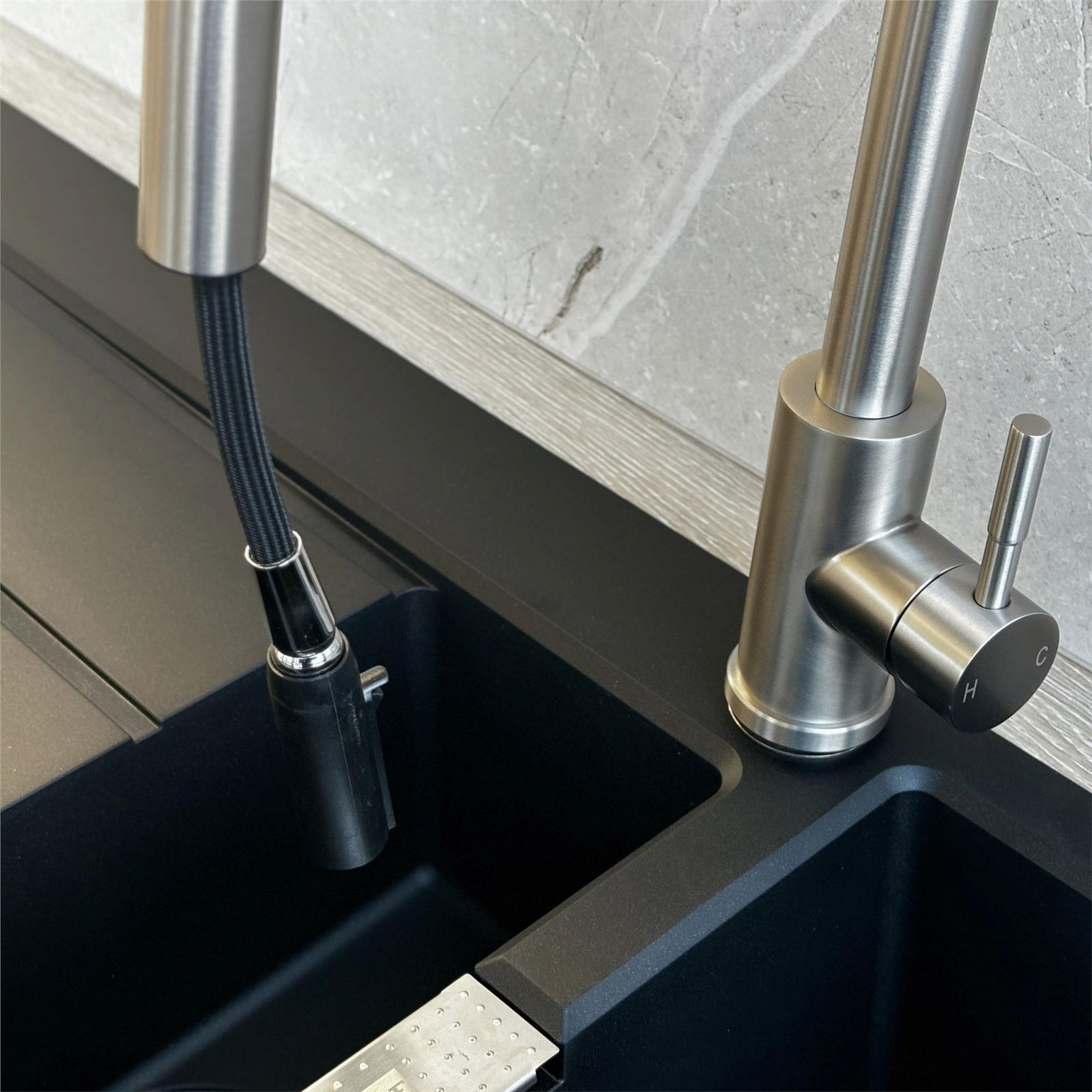 Liquida EPO11BS Single Lever Pull Out Mixer Brushed Steel Kitchen Mixer Tap