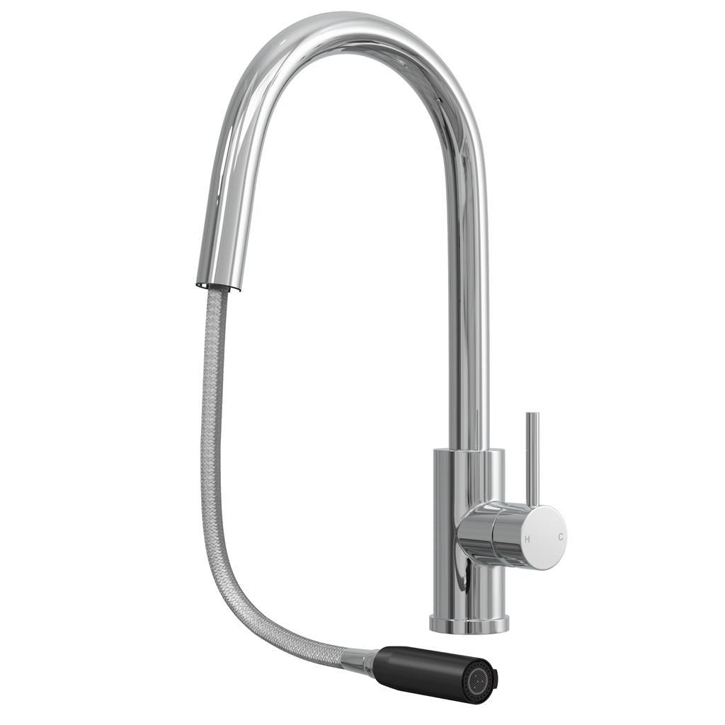 Liquida EPO11CH Chrome Swan Neck Pull Out Mono Kitchen Mixer Tap - GRADED