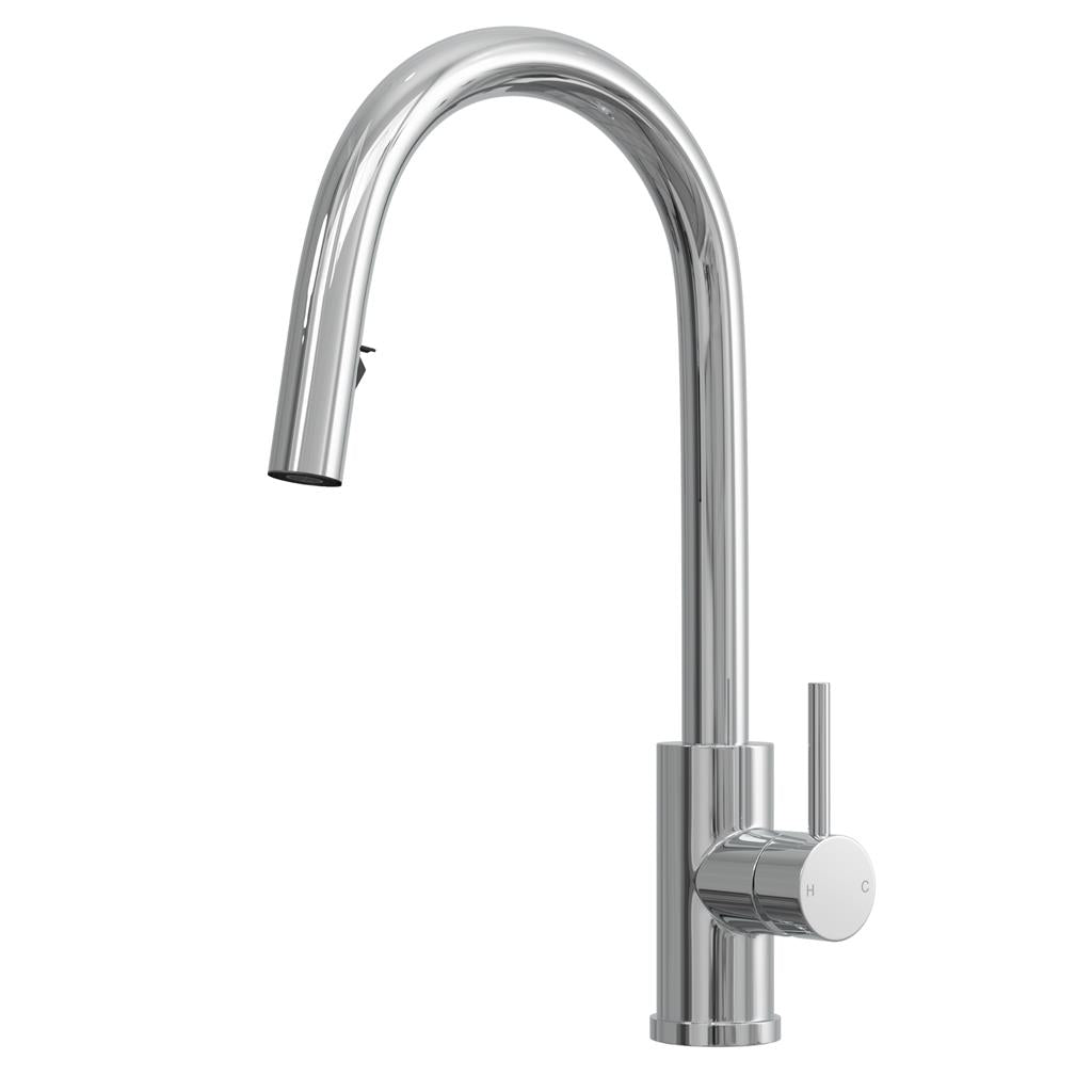 Liquida EPO11CH Chrome Swan Neck Pull Out Mono Kitchen Mixer Tap - GRADED