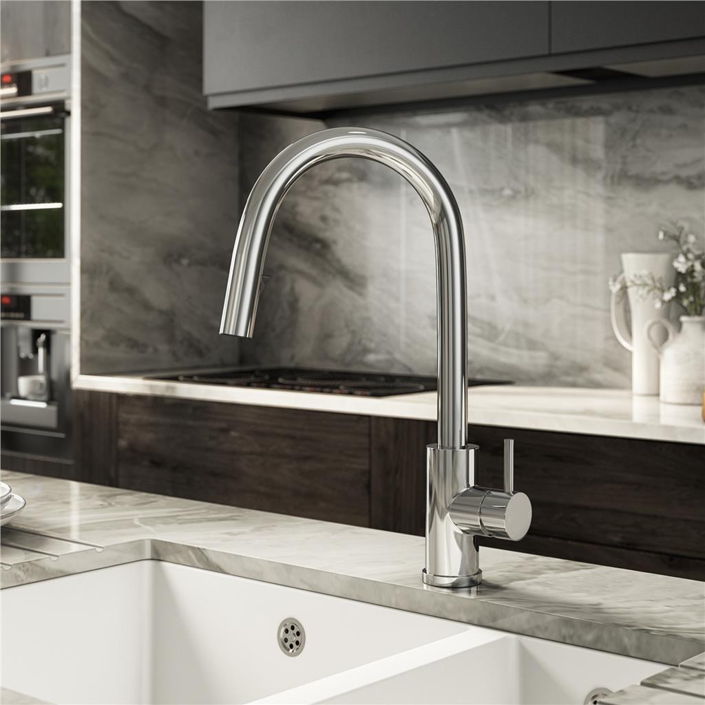 Liquida EPO11CH Chrome Swan Neck Pull Out Mono Kitchen Mixer Tap - GRADED