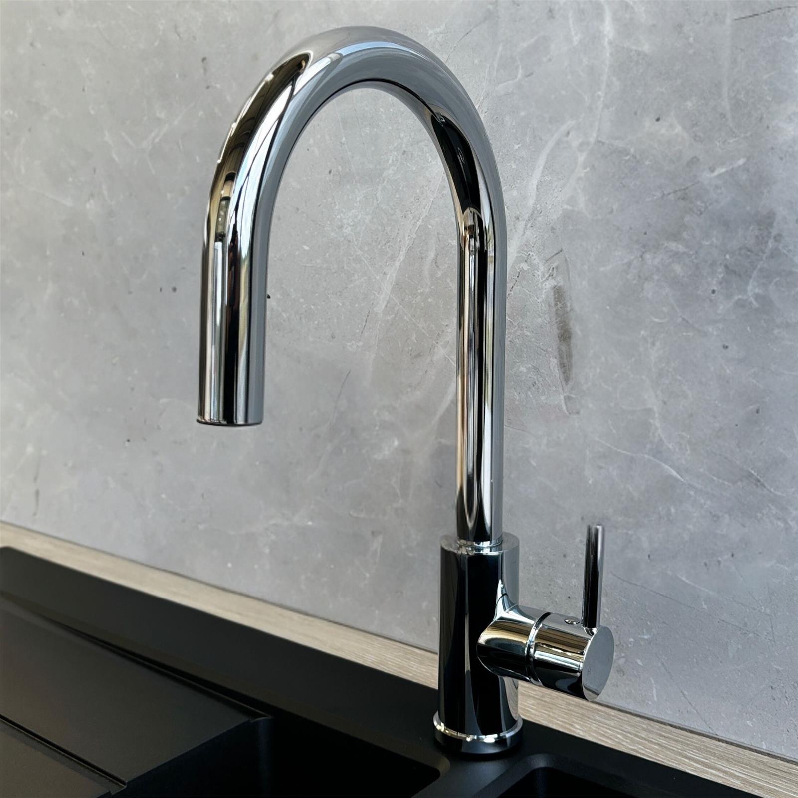Liquida EPO11CH Chrome Swan Neck Pull Out Mono Kitchen Mixer Tap - GRADED