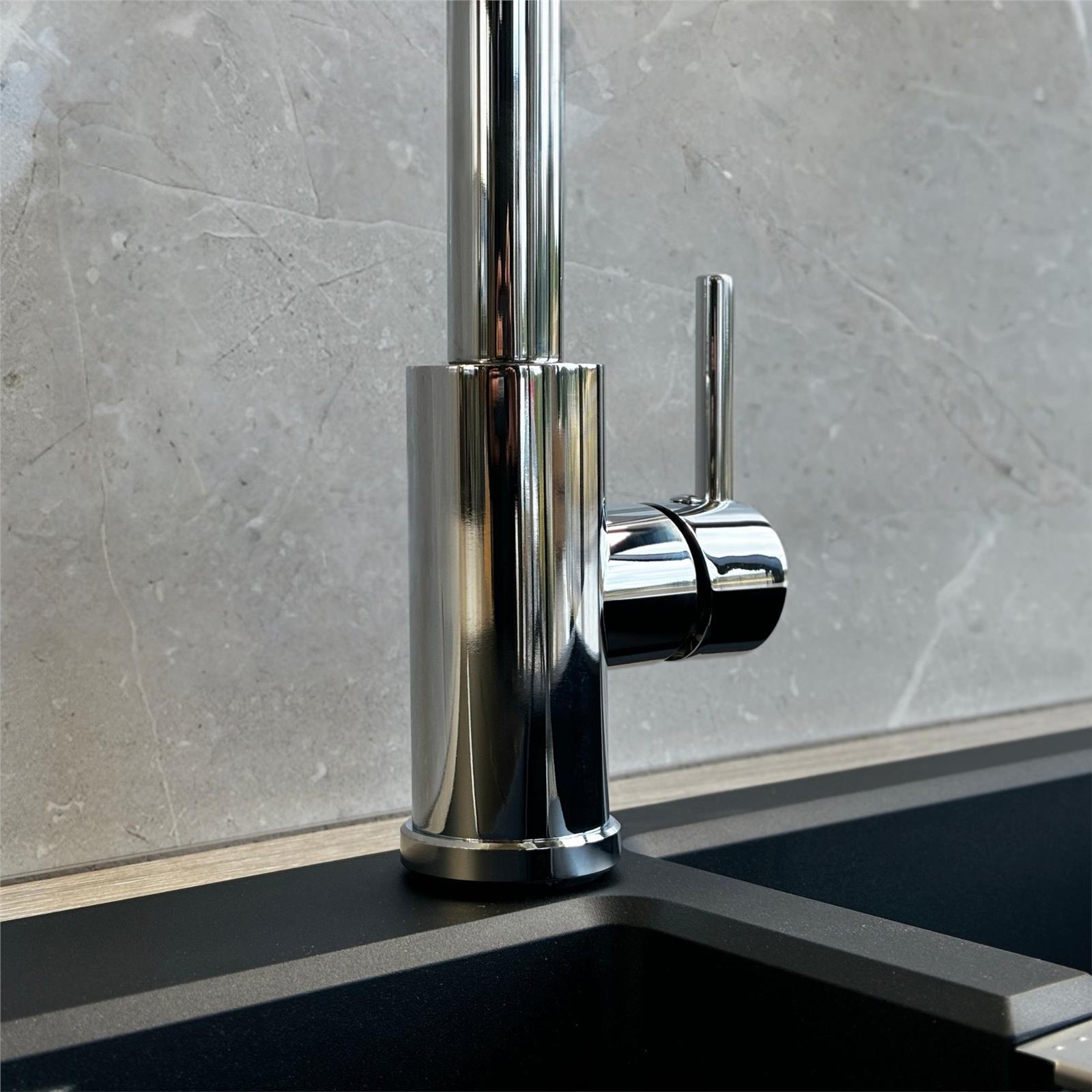 Liquida EPO11CH Chrome Swan Neck Pull Out Mono Kitchen Mixer Tap - GRADED