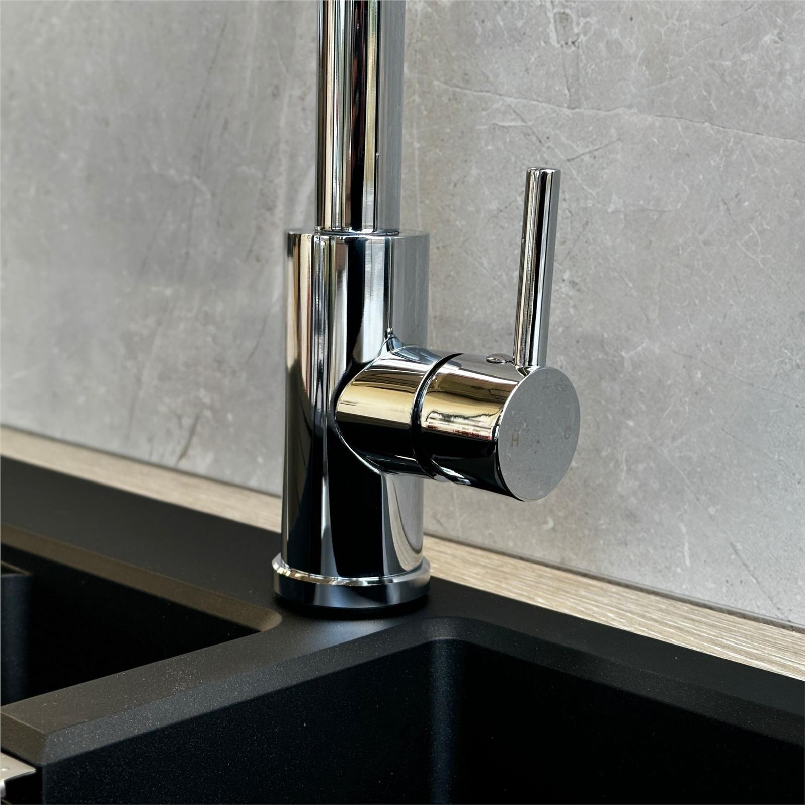 Liquida EPO11CH Chrome Swan Neck Pull Out Mono Kitchen Mixer Tap - GRADED