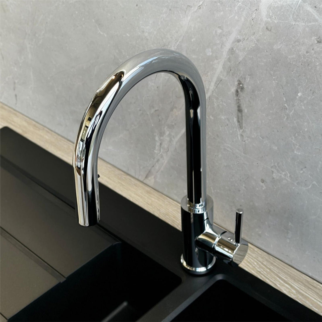Liquida EPO11CH Chrome Swan Neck Pull Out Mono Kitchen Mixer Tap - GRADED