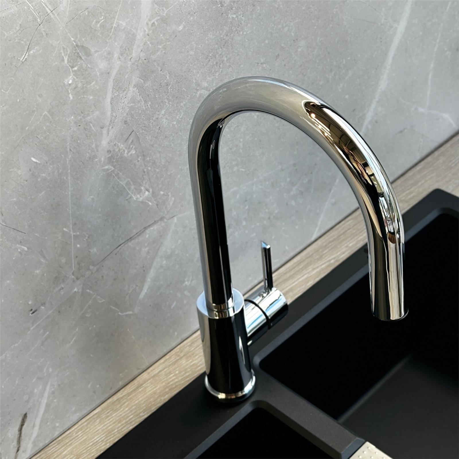 Liquida EPO11CH Chrome Swan Neck Pull Out Mono Kitchen Mixer Tap - GRADED
