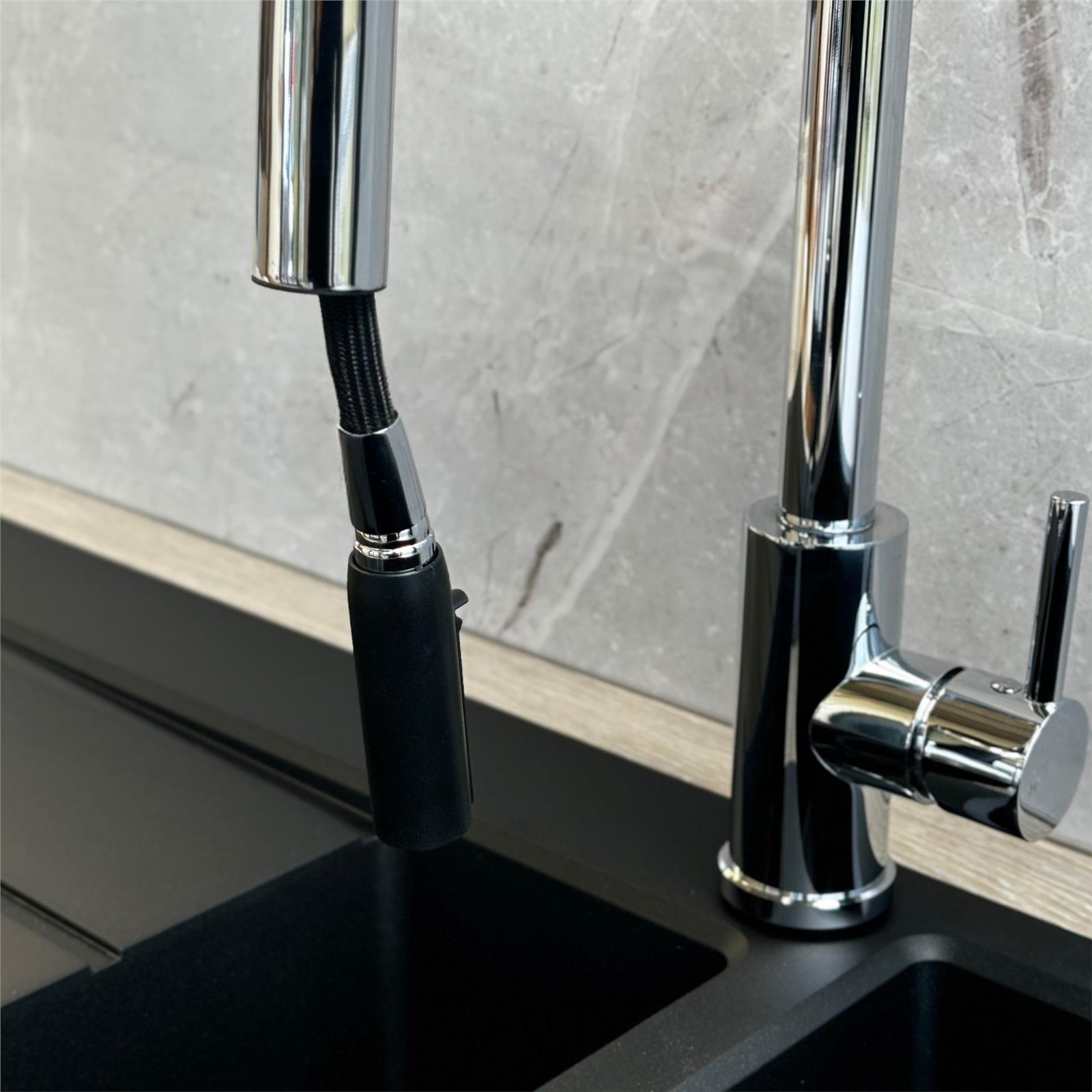 Liquida EPO11CH Chrome Swan Neck Pull Out Mono Kitchen Mixer Tap - GRADED